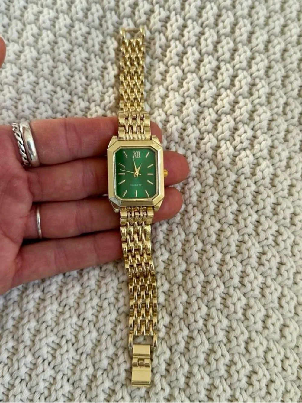 Gold-Tone Women's Quartz Watch with Green Dial - Picture 1 of 5